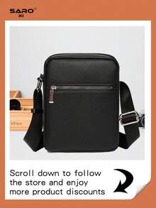 男士 PU 皮革单肩包，大容量斜挎包，时尚休闲工作周末旅行邮差包