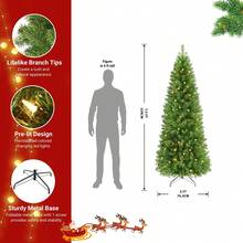 SHARECONN 4/5/6/7/7.5ft Prelit Artificial Hinged Slim Pencil Christmas Tree With Warm White Lights, Full Branch Tips, Good Choice Decoration For Xmas Holiday, 4 FT,5 FT,6 FT,7 FT,7.5 FT, Green