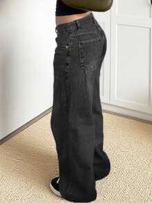 MYOURSA Jeans casual a vita bassa stile Y2K a gamba ampia per donna