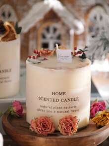 1支天然花香蜡烛，大豆蜡制成，含干花，适用于卧室、房间、办公室装饰。精美香氛礼物，适合节日、父母、朋友（随机标签）