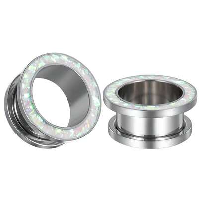 2pcs 316L Stainless Steel Synthetic Opal Round DIY Ear Gauges, Flesh Tunnels Ear Piercing Body Jewelry, Ideal Jewelry Gift (Versatile All Year Round). Suitable For Daily Wear, Parties, Gatherings, Concerts, Holidays Or Birthday Gifts.