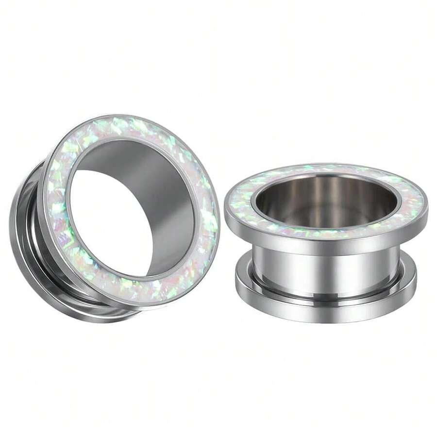 2pcs 316L Stainless Steel Synthetic Opal Round DIY Ear Gauges, Flesh Tunnels Ear Piercing Body Jewelry, Ideal Jewelry Gift (Versatile All Year Round). Suitable For Daily Wear, Parties, Gatherings, Concerts, Holidays Or Birthday Gifts.