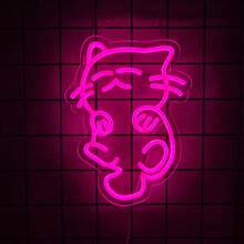 Letrero de neón de gato y luna, luz de noche de anime personalizada, decoración de pared de lámpara de gato, señal de luz de neón de gato de dibujos animados para decoraciones de fiesta de cumpleaños, luz de neón con alimentación USB para decoración del hogar, sala de juegos, dormitorio, habitación de niños, decoración de fondo, regalo de Navidad, fácil de colgar.