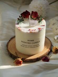 1支天然花香蜡烛，大豆蜡制成，含干花，适用于卧室、房间、办公室装饰。精美香氛礼物，适合节日、父母、朋友（随机标签）