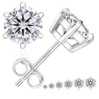 1 Pair 925 Sterling Silver 1ct & 2ct & 3ct & 4ct & 6ct Moissanite Luxury Round Cut Moissanite Wedding Engagement Stud Earrings For Women, Suitable For Daily Wear, Balls, Parties, Banquets, Exquisite Jewelry