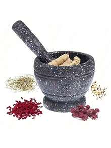High-Quality Black Speckled Mortar And Pestle Set: A Classic Kitchen Grinding Tool | Durable Stone Grinder | Non-Slip And Sturdy | Ideal For Grinding Spices, Herbs, Coffee Beans, And Nuts | Simp, Modern Design | Easy To Clean, No Odor Absorption | A Must-Have For Home Kitchens | Recommended For Healthy Cafés And Restaurants | A Flavor-Boosting Tool | Finer Grinding | Efficient Seasoning For Cooking | A Great Helper For Healthy Diet | Pressure-Resistant And Unbreakable | Versatile Use | New And Popular Model | Specialized Grinding Utensil | Suitable For Both Chinese And Western Cuisine - Black - View 6