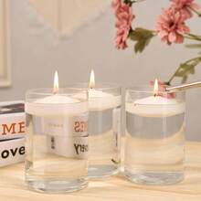 Set Of 24 3 - Inch Floating Candles, White Smokeless And Unscented, Burning Continuously 8 - 10 Hours, Suitable Valentine's Day, Weddings, Holidays, Home Decoration