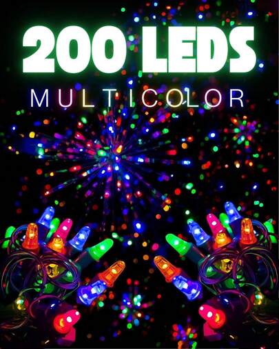  200 Luces Navideñas LEDS Brillo Intenso Alta Calidad DOSYU 8 Efectos de Iluminación Perfectas para Adornos Navideños como Árbol de Navidad, Guirnalda, Coronas Navideñas, Escaleras, Moños Navideños, Escritorios, Casa en Exterior e Interior 200 Focos Deslumbrantes Eficiencia Energética Luz Radiante Ideal para acompañar con Esferas Navideñas Durabilidad