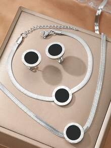 Elegant Roman Style Decorative Stainless Steel Jewelry Set For Women -4 Piece Set Fashion Autumn Collection With Necklace, Earrings And Bracelet