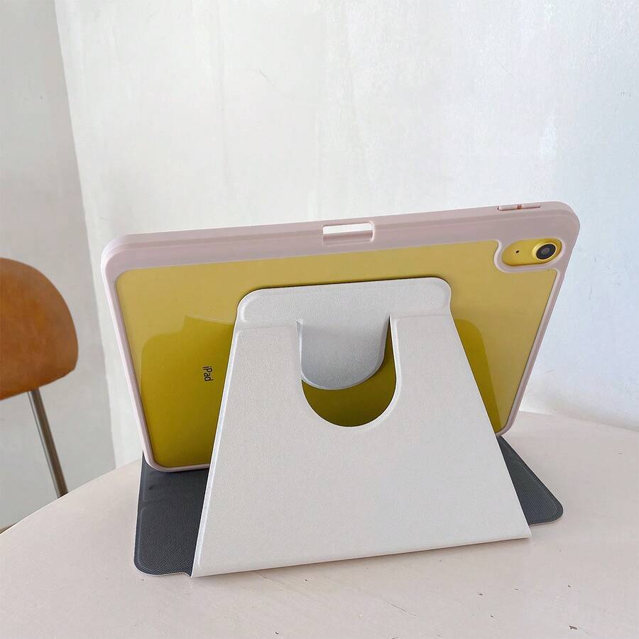 10.2 英寸 iPad 第八代 2020 / MatePad 11.5 英寸 / Honor Pad V8 Pro 12.1 英寸 / Pad 7/6 系列平板电脑保护壳，防摔、防指纹、防震、高透亚克力三折、可旋转、可折叠、支撑、带笔槽，粉色 - 粉色 - 查看 1