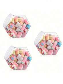6pcs Hexagon Plastic Jars, Transparent Candy Jars, Plastic Cookie Jars With Airtight Lids, Reusable Wide Mouth Containers For Loose Coffee, Candy, Gifts And Storage