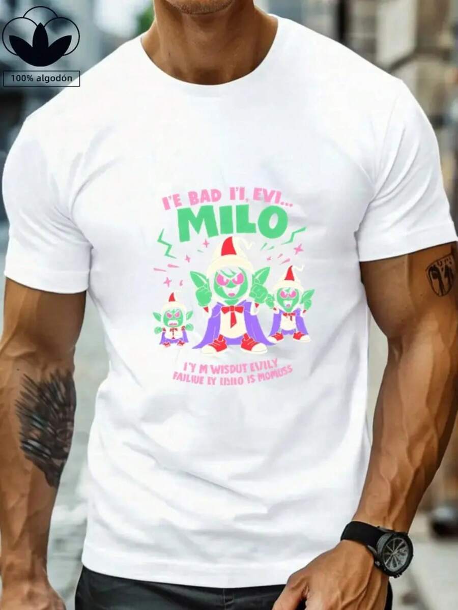 Nueva camiseta para hombre 100% algodón con estampados de grafitis coloridos y lindos, camiseta casual y cómoda de manga corta con cuello redondo, ropa de primavera y verano, adecuada para cualquier ocasión, color sólido, casual, uso diario, ligera y transpirable, camiseta de manga corta para todo tipo de combinaciones para verano - Blanco - Ver 1