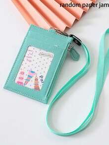 休闲仿皮卡包 - 1 件带挂绳的拉链证件包 - 无衬里可手洗女士钱包迷你钱包钱包学校用品卡包钱包返校用品 - 彩色 - 查看 16