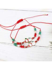 6 Stücke Weihnachts-Element Cartoon süße Armband Set, inklusive Weihnachtsmann, Weihnachtsbaum, Rentier, Schneemann, Glocke, handgemachte Perlenarmreifen, perfekt für Weihnachtsoutfit und Geschenke