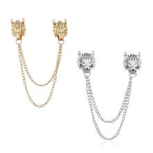 1/2/3 قطعة دبوس ياقة سلسلة رجالي مزين بحجر - رأس الذئب والتاج والجناح سلسلة ياقة طويلة - دبوص صدر فاخر مرصع بالراين ستون للزفاف، ذهبي وفضي