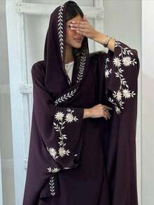1 pieza Hiyab bordado con chal, conjunto de hiyab + abaya de moda, adecuado para uso diario de mujeres, para todas las estaciones - Multicolor - Ver 5