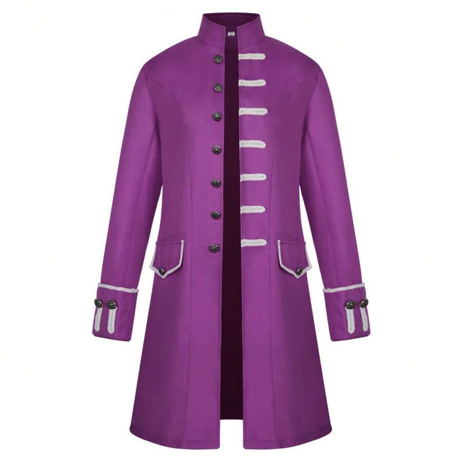 2025COS Vintage Men's Stand-Up Collar Long Sleeve Formal Wear, Role-Playing Costume, Stage Performance Outfit Cosplay Costume - 男裝淨面-紫色 - 查看 1
