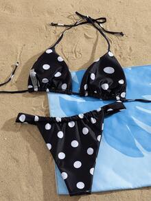 Women's Spring/Summer Bikini Swimsuit, Fashionable Casual Polka Dot Print High Elasticity Fabric, High-Cut Sexy Swimwear, Suitable For Valentine's Day, Easter, Carnival And Pool Parties, Beach Vacation - Multicolor - View 3