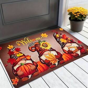 1 Charming Autumn Gnome Doorway Mat - Non-Slip Rubber Bottom, Durable Diatom Mud Polyester Mat - Super Absorbent, With Festive Gnome And Pumpkin Design For Indoor/Outdoor Entryways, Living Rooms, And More - Perfect For Holiday And Home Decor, Gnome Garden Decoration