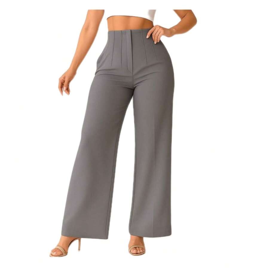 Pantalón de Vestir con Pinzas en cintura (ACAMPANADO) - Gris - Ver 1