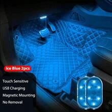 CyberDyer 2 szt. bezprzewodowe oświetlenie wewnętrzne LED do samochodu, 2 kolory oświetlenia wewnętrznego z 6 jasnymi koralikami LED, przenośna, ładowalna przez USB, dotykowa lampka nocna LED do wnętrza samochodu, dekoracja, akcesoria samochodowe, regały, szafki nocne, szafy