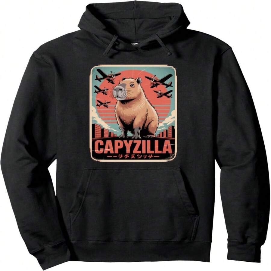 Funny Capyzilla Humor Capybara Design Capybara Pullover Hoodie - Black 17 - View 1