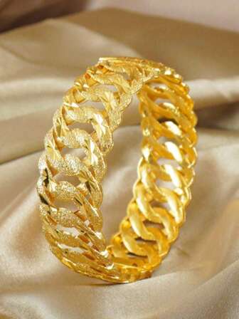 1 件中东复古亮片闪光可打开手镯 - 铜材质，适合日常佩戴和送礼，迪拜风格时尚女士袖口手镯