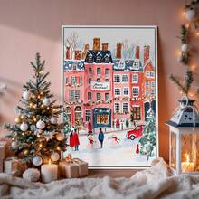 1 Stück rahmenloses gemütliches Winter Straßen-Ölgemälde, Schneestadt Wandkunst Poster, Vintage Landschaftsdruck für moderne Raumdekoration, FunkyPosters, Schlafzimmerdekoration, Wanddrucke für Zimmer, Studentenwohnheim Grundausstattung, herzerwärmende Geschenkidee für Wohnzimmer, Apartment Weihnachtsdekoration