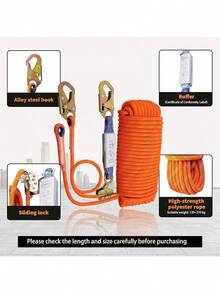 Fall Protection Safety Rope100ft Heavy Duty Vertical Roofing Rope Rope Grab Snap Hook Shock Absorber Fall Protection Line Kit Restraint System Roofing Safety Equipment (100FT)