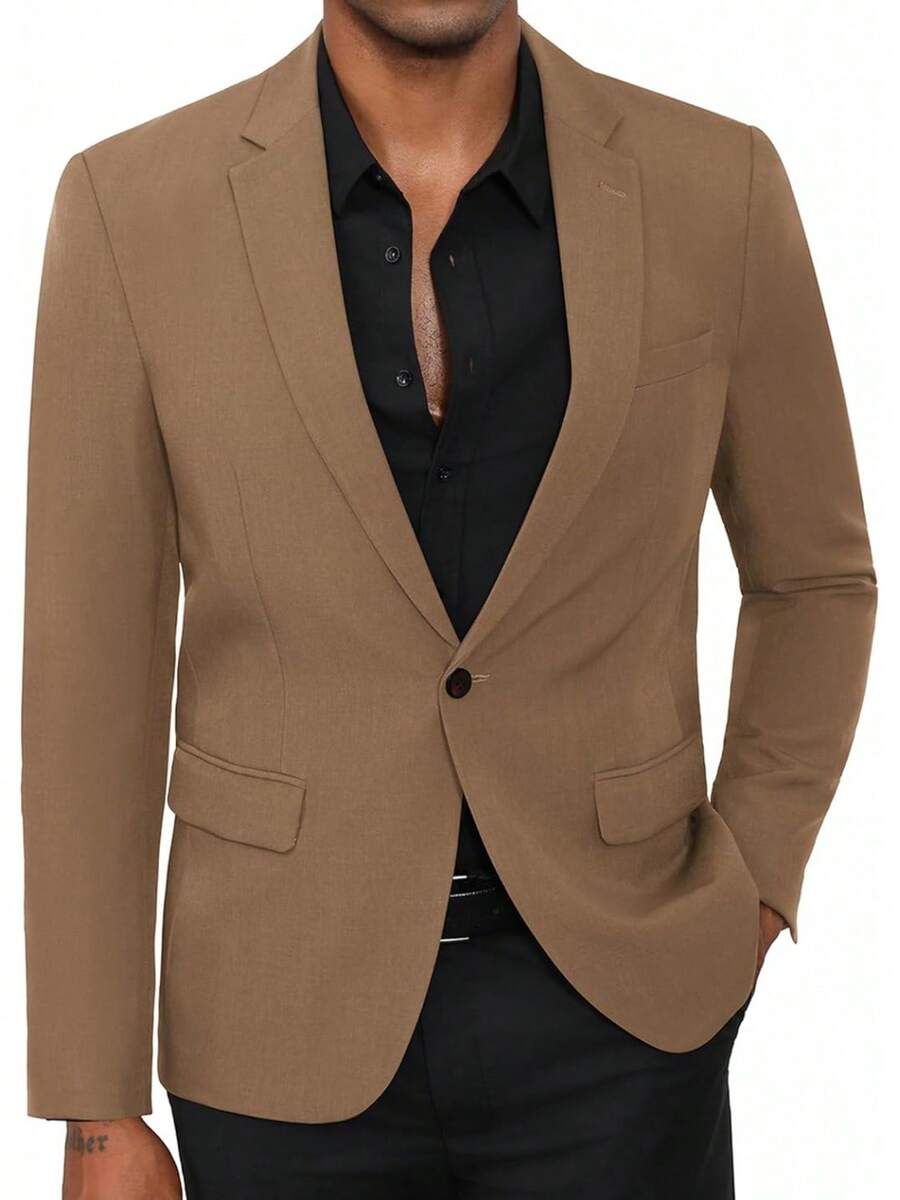 Men's Casual Blazer Jacket, Lightweight Regular Fit For Business - Brown - View 1