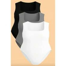 Kit 3 Bory Plus Size Body Bori Tank Top Thick Strap Closed Back Second Skin Fresh Fashion Spring Summer Timeless Clothes Large - 黑/白/灰 - 查看 2