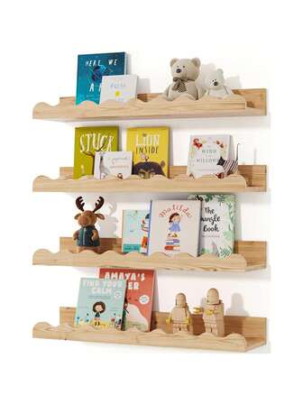 1/2/3/4pcs Wooden Floating Nursery Home Decor Bookshelf,Picture Ledge Shelf For Wall Decor And Storage,Perfect For Books, Toys, Photo Frames, And Nursery Decor,Perfume Rack,Bedroom Accessories,Wall Decor Shelf For Living Room,Kitchen,Bathroom
