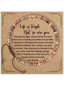 Beaded Braided Bracelet Fashionable Simple 2*4 Natural Stone Adjustable Bracelet - Cuộc sống thật khó khăn - Xem 7