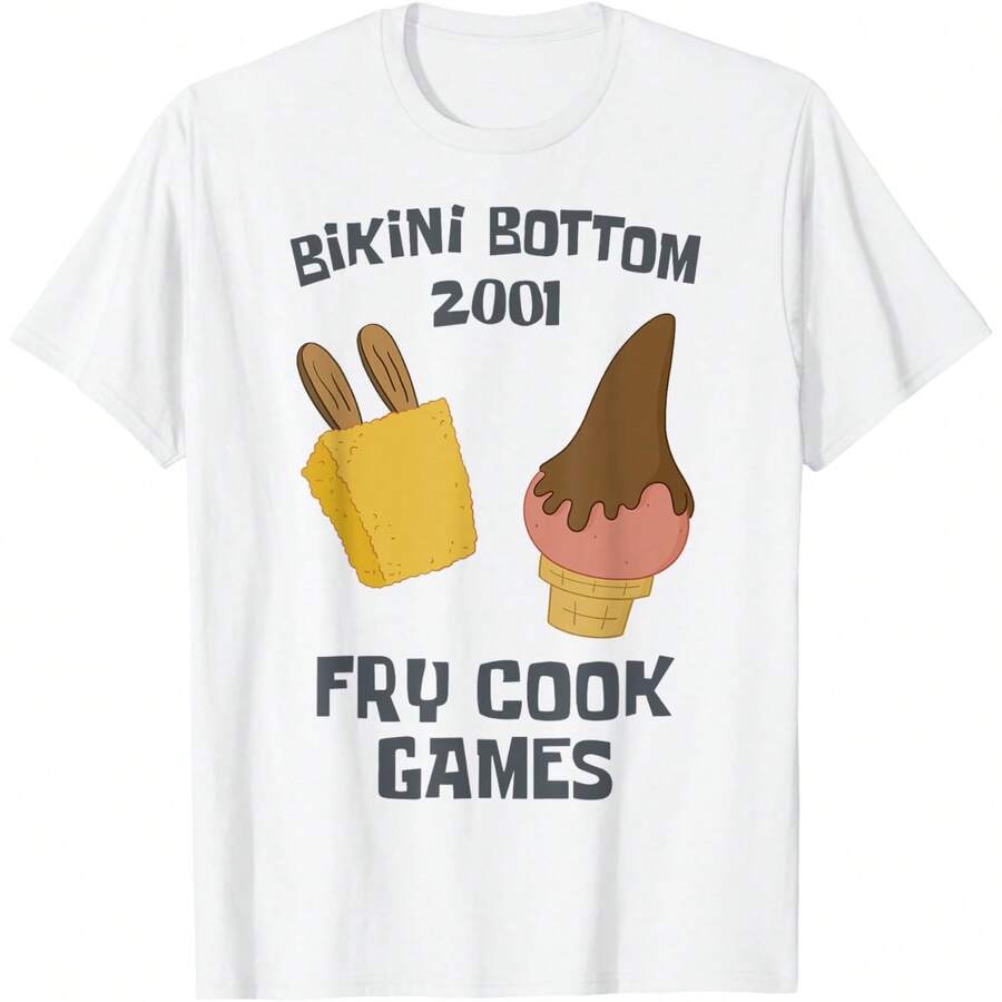 SpongeBobs SquarePantss Bikini Bottom 2001 Fry Cooks Games T-Shirt - 白色 - 查看 1