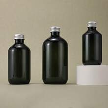 1/3pcs Green Empty Round Bottles (200ml/300ml/500ml) With Silver Aluminum Caps - Refillable Bottles For DIY Skincare, Lotions & Craft Liquids - Dark Green - View 4