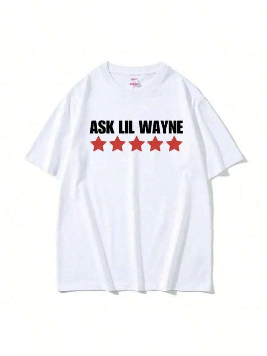 Rapper Ask Lil Waynes Printed Pattern Tshirt For Men's Casual High Quality Fashion Tshirt Top Clothing Oversized T-Shirt1 - trắng - Xem 1
