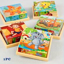 9pcs 3D Cartoon Puzzle Blocks, 6-Sided Colorful Painted Early Educational Toy For Kids, Boys & Girls, Suitable For Halloween, Christmas, Party Favors (Tray Not Included)