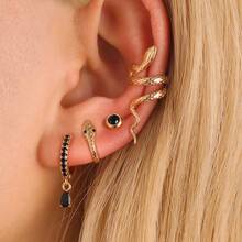 4-7pcs Gold Tone Earring Set, Delicate Stud Earrings, Small 14K Gold Plated Hypoallergenic Dangle Earrings, Ear Cuffs, Women's Gold Jewelry, Gift For Her, Christmas & New Year Gift - Gold - View 11
