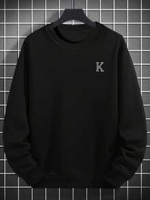 ONE WAVE 男士休闲百搭灰色字母印花圆领卫衣，适合送给丈夫、男友或朋友 - 黑色 - 查看 4