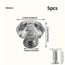 5 piezas Tiradores de cajón acrílicos transparentes medianos - Manijas de gabinete y armario redondas, incluye tornillos de montaje