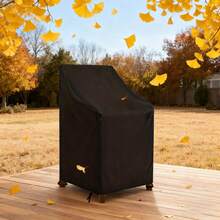 1pc 210D Oxford Cloth Stacking Chair Cover - Black, Outdoor Garden And Patio Furniture Protector, Cover Only - Black - View 3