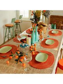 Cotton Yarn Woven Oval Placemats 12x18 Inch, Dining Table Oval Napkins, Natural Woven Heat Resistant Table Mats For Family Gatherings, Wedding Parties (Orange Red) - Orange - View 7