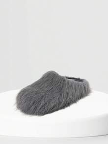 New Womens Faux Fur Slipper Round Toe Fuzzy Fluffy Comfortable Flat Warm Gray Furry Slipper Home Bedroom Slides Shoe Thick Plush Casual Wear Cozy Style Easter Gifts Flat Indoor Outdoor All Weather Spring Summer Flat Sandals For Women - 灰毛 - 查看 4