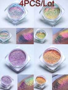 4 Boxes/Set Chameleon Glitter Nail Powder, 4 Pcs Aurora Powder Rainbow Mermaid Rainbow Fairy Powder, For Nail Art Decoration, Optical Multichrome Chameleon, And Holographic Nails - 彩色 - 查看 6