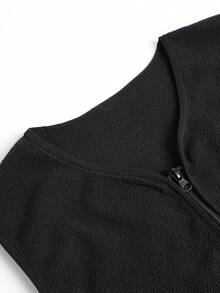 Women's Autumn/Winter Sleeveless Vest, Fleece V-Neck Full Zip Pockets, Minimalist Versatile Sports Jacket Suitable For Gym, Running, Commuting And Casual Daily Wear - Black - View 5