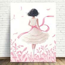 1pc Dreamy Girl Pink Ribbon Canvas Wall Art - Elegant Modern Illustration Print For Bedroom Decor, Nursery, Living Room - Artistic Home Accent - Multicolor - View 6