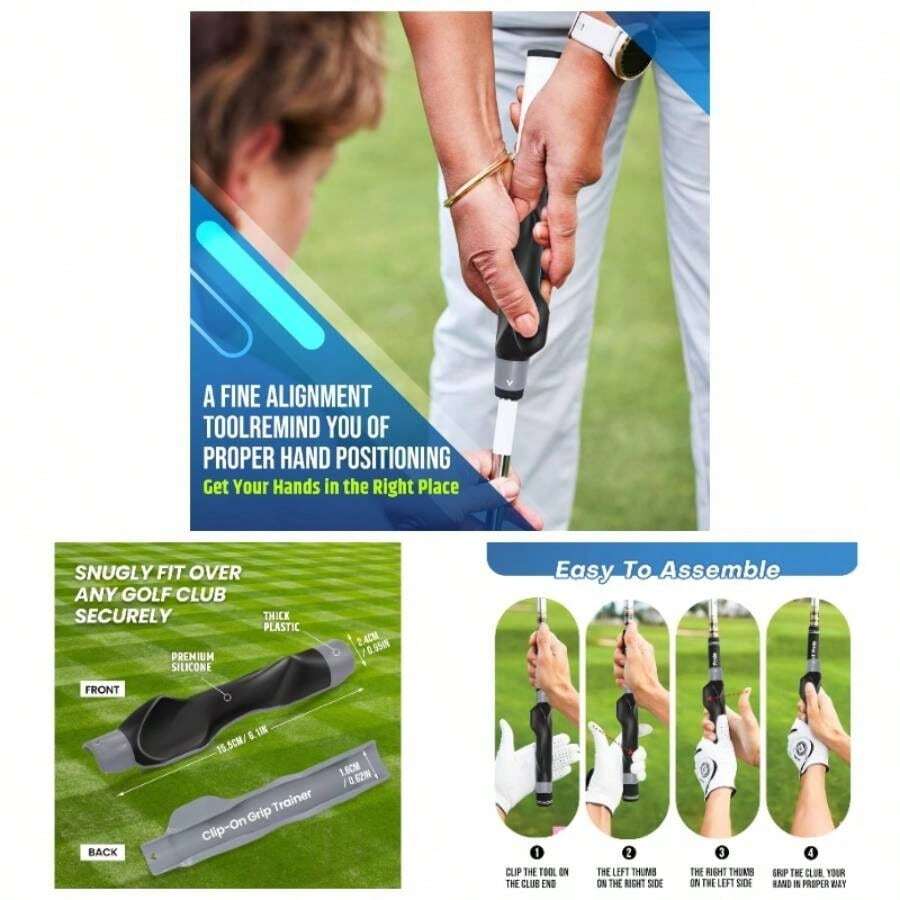 Clip - On Grip Trainer, Swing Training Aid Improving Proper Hand Positioning - ĐEN + XÁM - Xem 1
