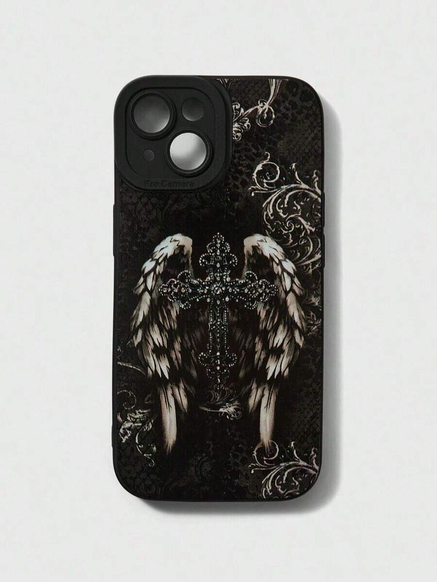 ROMWE Gothic Style Illustration Black Phone Case, Hallowe.Holiday Phone Accessories.Cover 17 Pro Max 16 Case 17 Pro Max Case Fundas Rilakkuma Girlfriend Or Boyfriend Cover De Gifts Phone Cases 14 16 Pro Max Case Y2k Phone Case - 彩色 - 查看 1