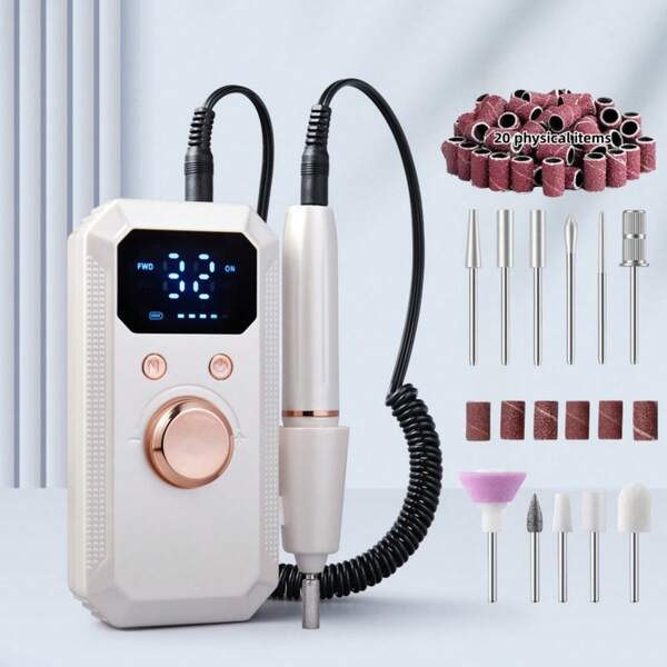 20,000RPM Rechargeable Electric Nail Drill, Professional Portable Nail File Machine For Acrylic, Gel Nails Polishing, With 11 Sanding Bits And 26 Sanding Bands, Cordless High-Speed Salon & Home Use, Great Gift For Women