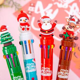 Infällbara runda kulspetspennor i tio färger för jul, för kontor, skola, festtillbehör, kan även användas som julklappsgåvor, klasspriser eller festgåvor
